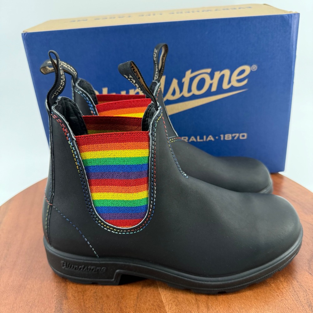 Blundstone 2105 Pride Chelsea Boots Black Leather Rainbow Elastic Women's Size 7